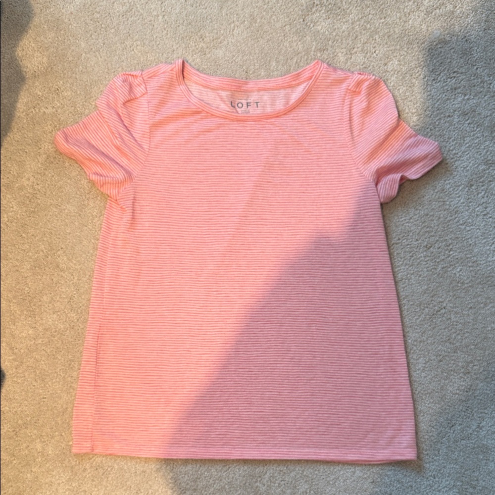 LOFT Coral Striped Short Sleeve Tee